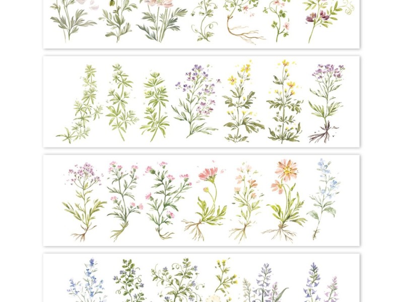 Meow Illustration Wide Washi Tape - Wonderful Weeds