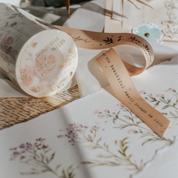 Meow Illustration Wide Washi Tape - Wonderful Weeds - WATA-087