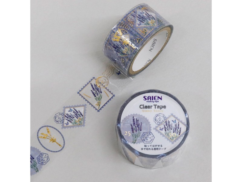 Saien Clear Tape Gold Foil Postmark Stamp - Lavender