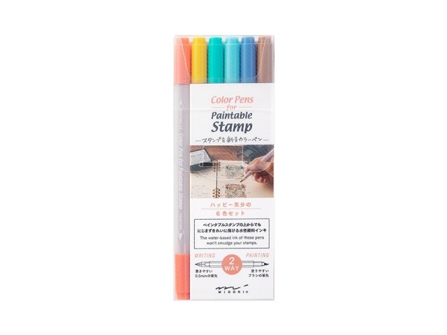 Midori Color Pen Set 6 Colors Paintable Stamp - Happy