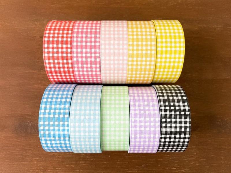 Stamp Marche Label Sticker Gingham Check - Orange