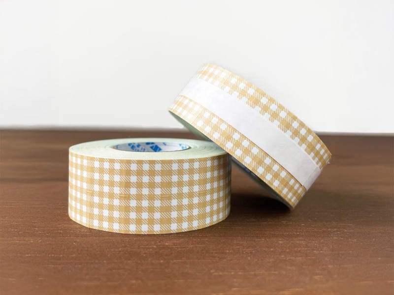 Stamp Marche Label Sticker Gingham Check - Beige