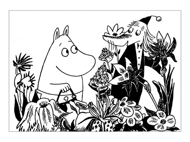 Moomin Postcard Black And White - Moominmamma And Fillyjonk