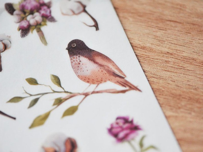 MU Craft Print On Transfer Stickers Flower Series Cotton Bird