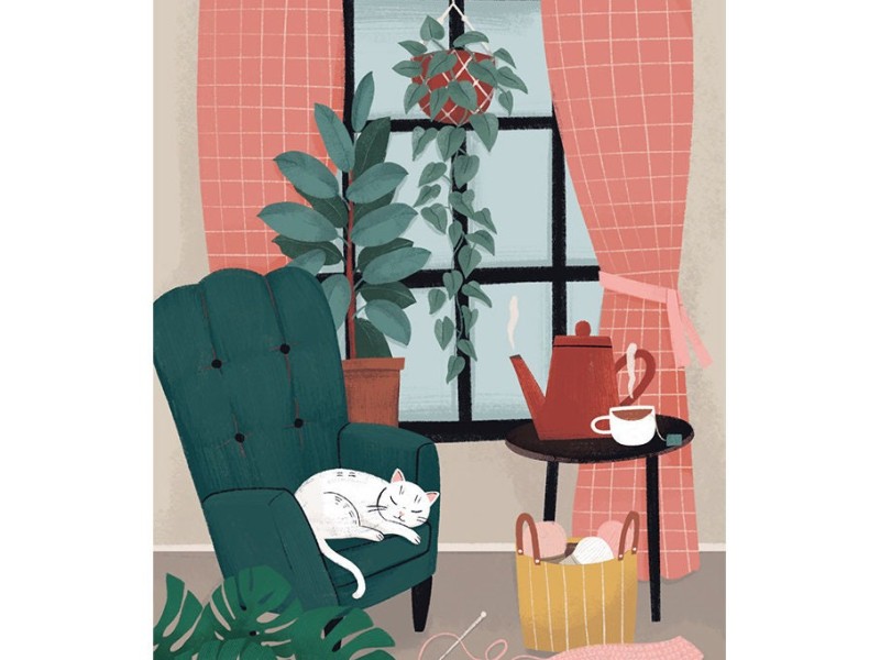 Postcard Kaisu Sandberg - Cat In The Armchair