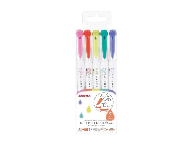 Zebra Mildliner Brush Double Sided Marker Pen Set - Bright Colors