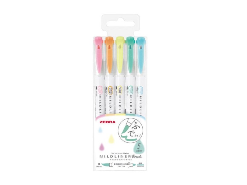 Zebra Mildliner Brush Double Sided Marker Pen Set - Fluorescent Colors