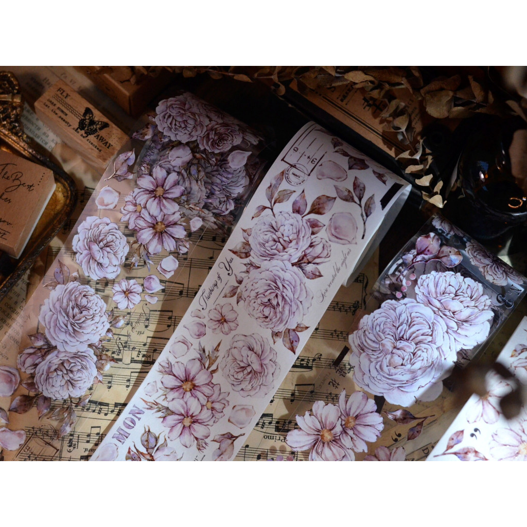 Xiaobaijia Clear PET Tape - Vintage Dusty Pink Roses - Wen-GP-T018 ...