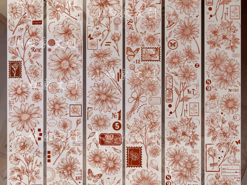Xiaobaijia Washi Tape - Retro Love Brown Flowers