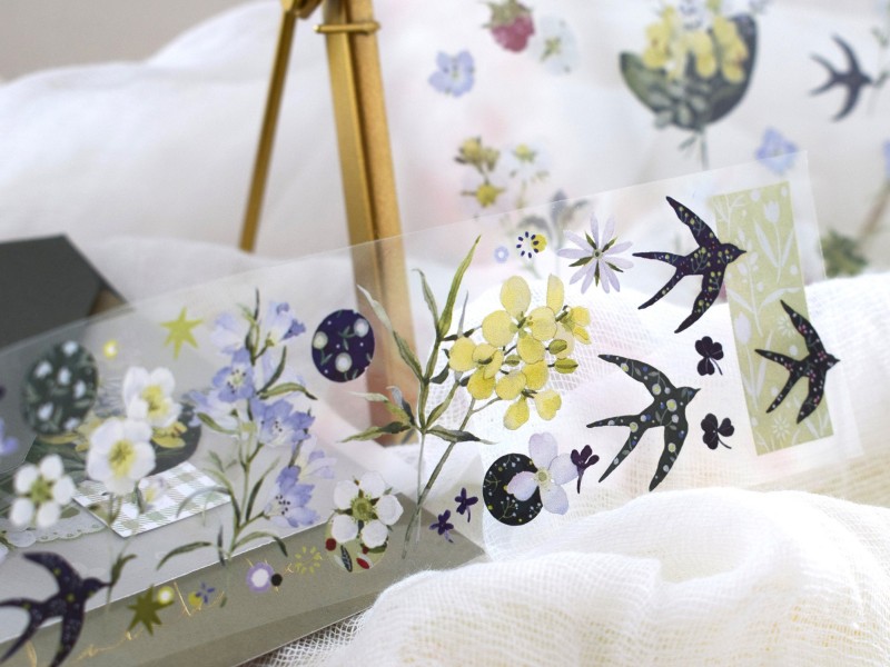 Wildberry Lab Clear PET Tape - Wildflowers And Birds
