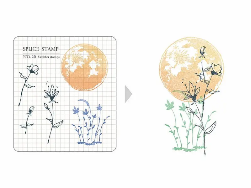 MU Print On Clear Splice Stamp Set 20 Moon Flowers