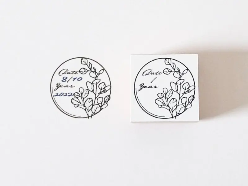 Ponchise Wooden Rubber Stamp Round Date Label - Eucalyptus