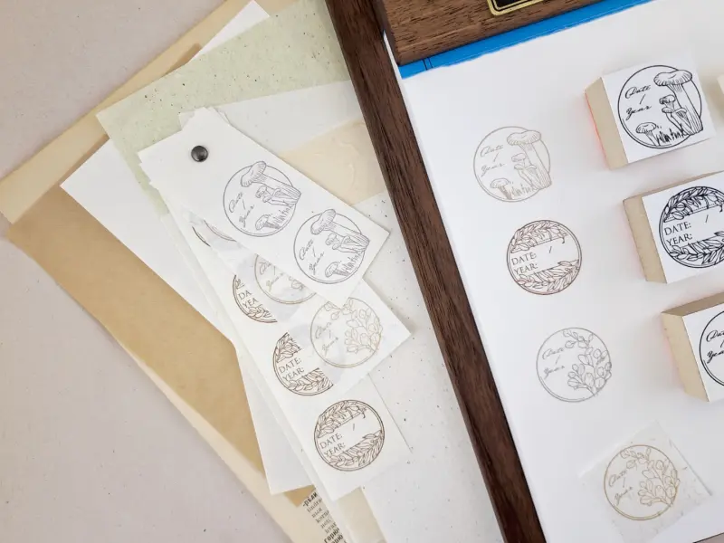 Ponchise Wooden Rubber Stamp Round Date Label - Laurel