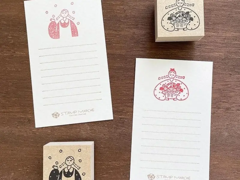 Stamp Marche Girl Rubber Stamp - Strawberries