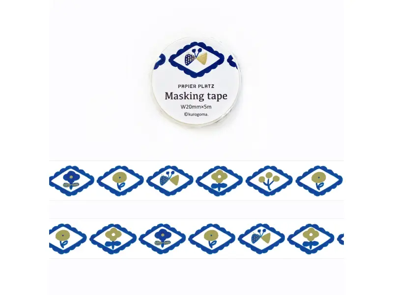 Papier Platz x Kurogoma Washi Tape Gold Foil - Blue Flower