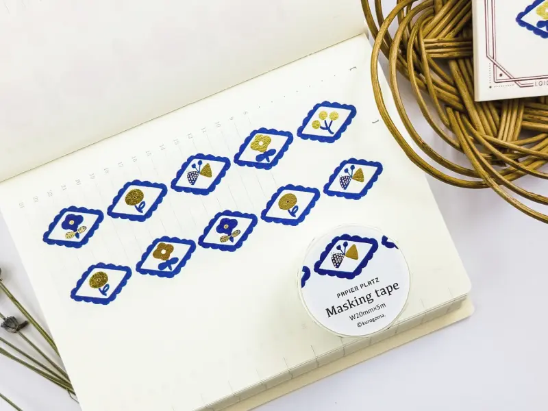 Papier Platz x Kurogoma Washi Tape Gold Foil - Blue Flower