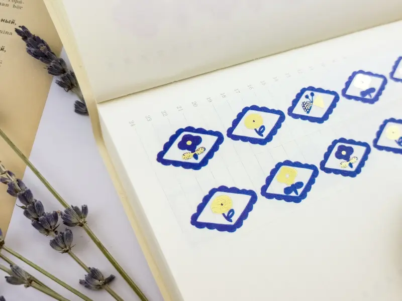 Papier Platz x Kurogoma Washi Tape Gold Foil - Blue Flower