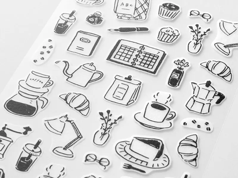Midori Planner Stickers 2 Sheets - Monotone Cafe