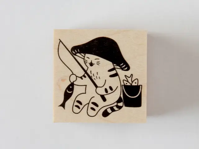 4Legs Rubber Stamp Mushroom Cat - Big Catch