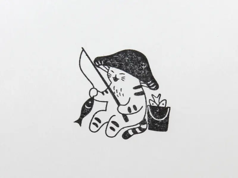 4Legs Rubber Stamp Mushroom Cat - Big Catch