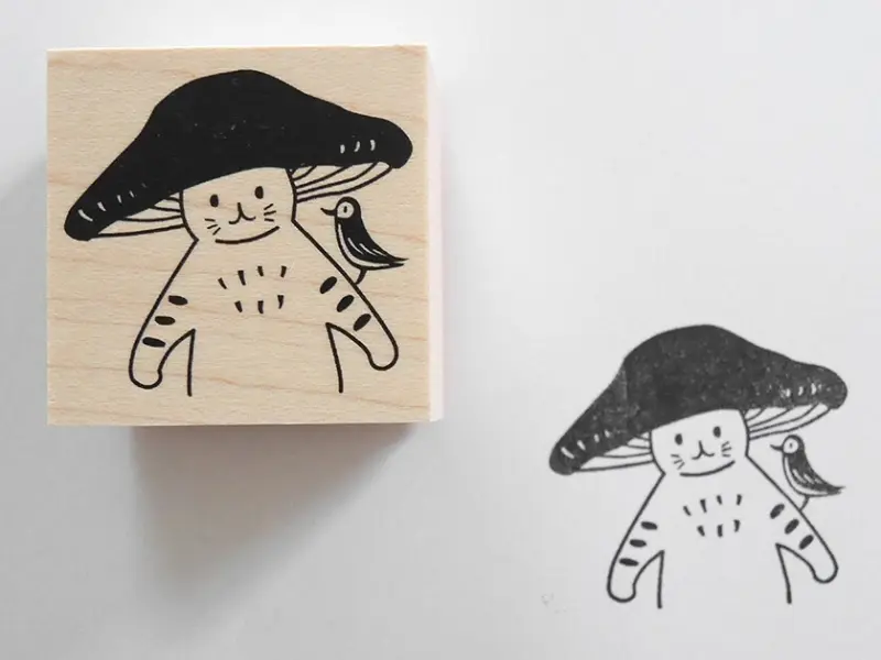 4Legs Rubber Stamp Mushroom Cat - Hello
