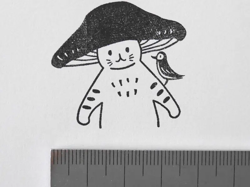 4Legs Rubber Stamp Mushroom Cat - Hello