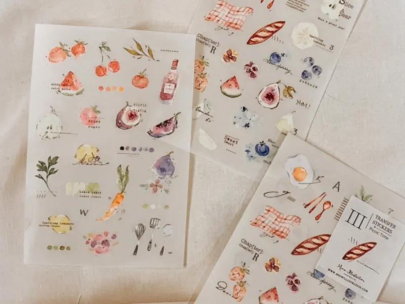 Meow Illustration Transfer Stickers - Picnic