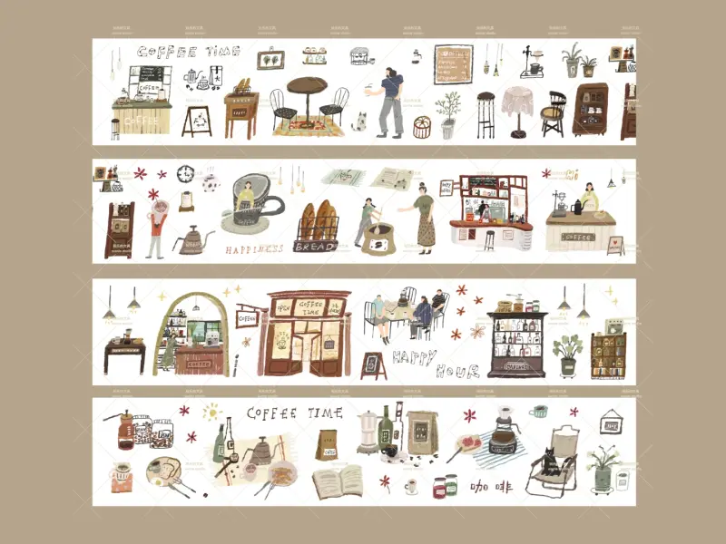 Wanle Studio Kiss-Cut Washi Tape - Coffee Time