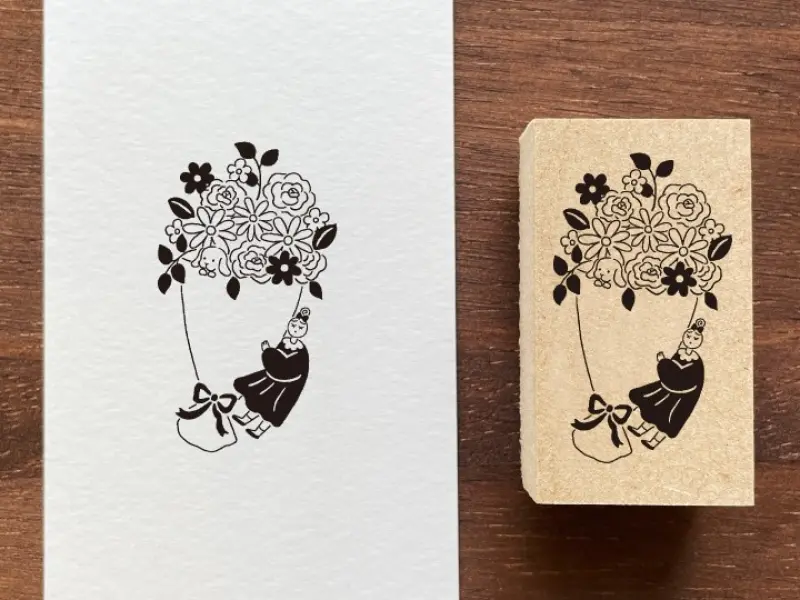 Stamp Marche Rubber Stamp - Maru-chan and the Bouquet