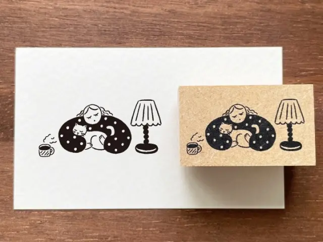 Stamp Marche Rubber Stamp - With Coffee and a Cat