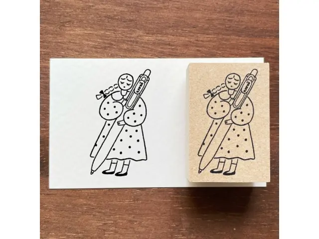 Stamp Marche x Mitsubishi Uni-Ball Rubber Stamp - Girl With Pen