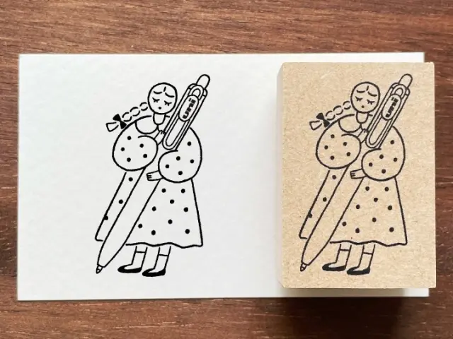 Stamp Marche x Mitsubishi Uni-Ball Rubber Stamp - Girl With Pen