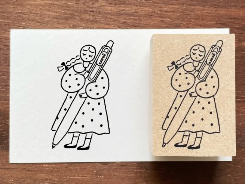 Stamp Marche x Mitsubishi Uni-Ball Rubber Stamp - Girl With Pen