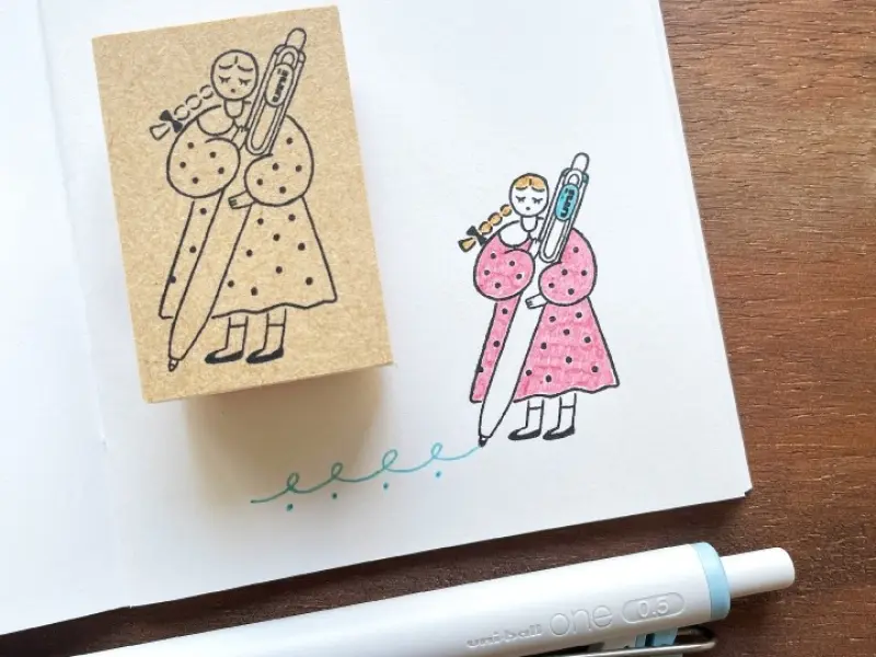 Stamp Marche x Mitsubishi Uni-Ball Rubber Stamp - Girl With Pen