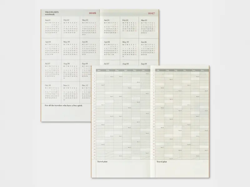 2026 Monthly Diary Traveler's Notebook Refill (Regular Size)