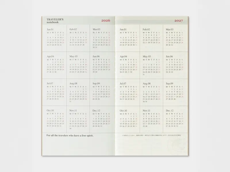 2026 Weekly + Memo Diary - Traveler's Notebook Refill Set (Regular Size)