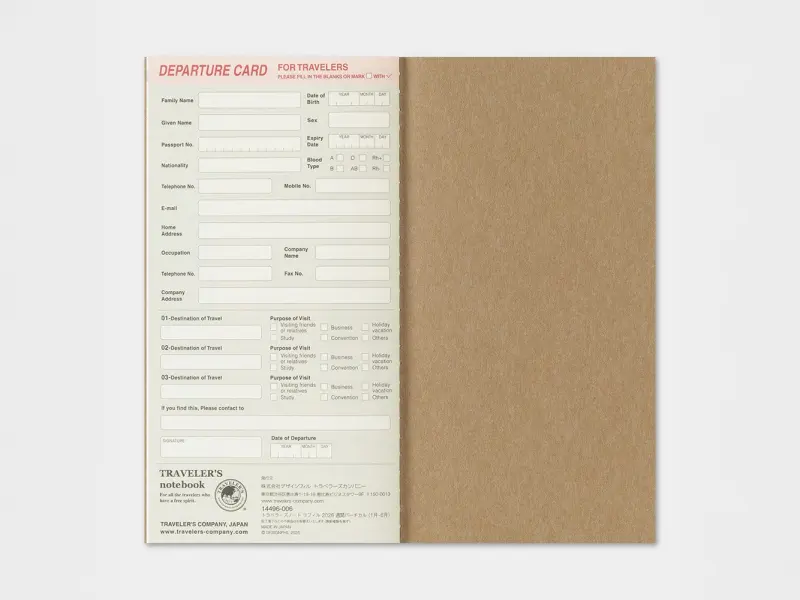 2026 Weekly Vertical Diary - Traveler's Notebook Refill Set (Regular Size)