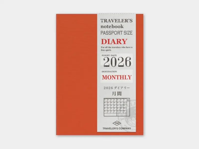 2026 Monthly Diary - Traveler's Notebook Refill (Passport Size)