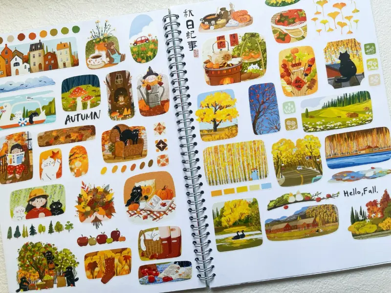Xiami Original Kiss-Cut PET Tape Autumn Collage - Cats, Fall and Halloween