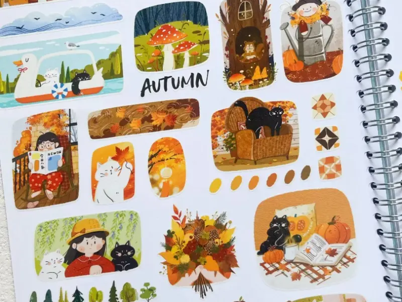 Xiami Original Kiss-Cut PET Tape Autumn Collage - Cats, Fall and Halloween