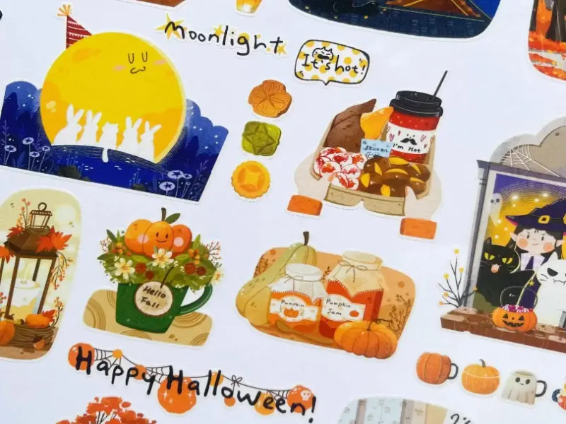 Xiami Original Kiss-Cut PET Tape Autumn Collage - Cats, Fall and Halloween