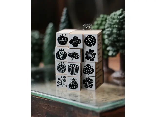 Lin Chia Ning Wooden Rubber Stamp Set - Wagashi Flowers