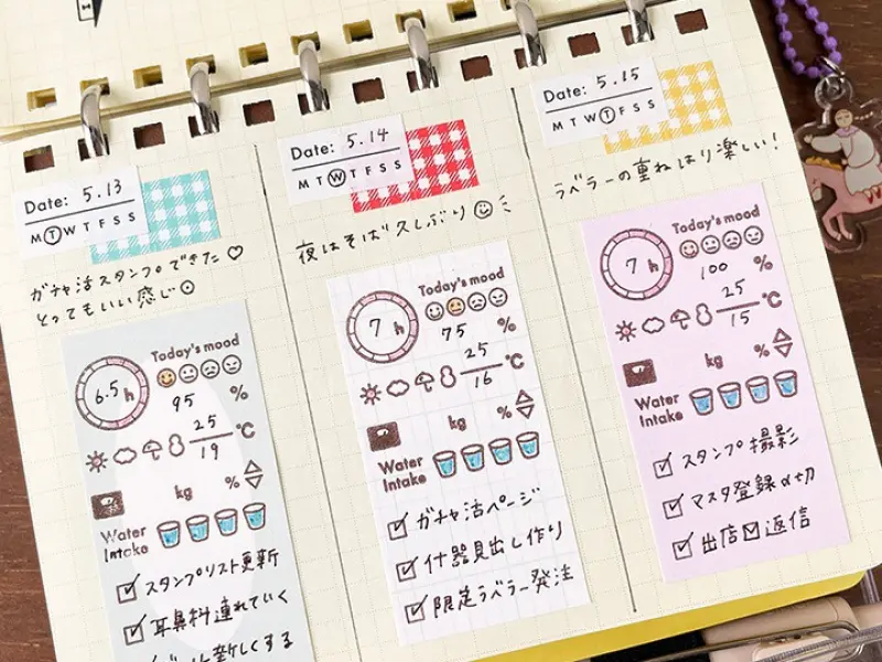 Stamp Marche Label Sticker Gingham Check - Orange