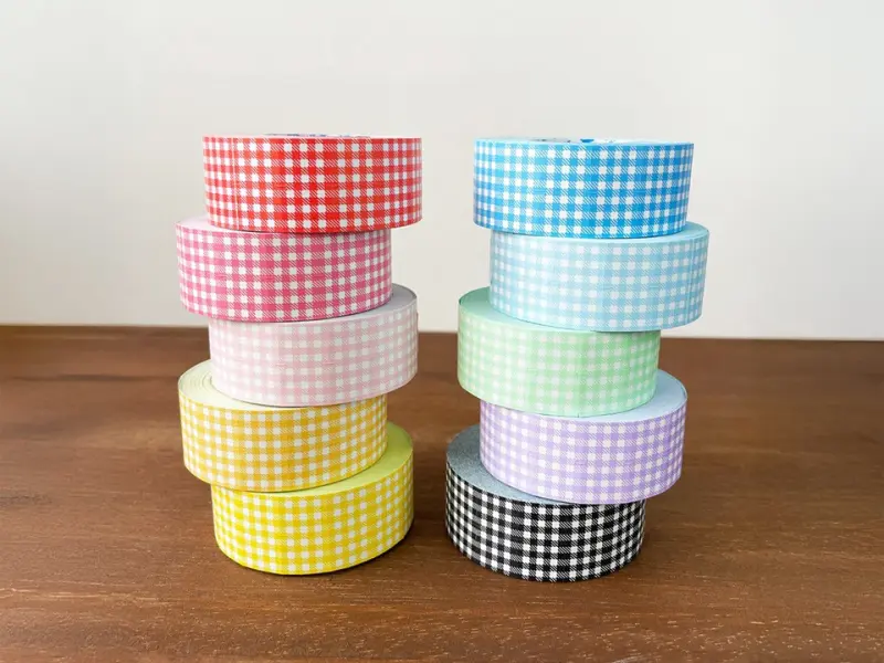 Stamp Marche Label Sticker Gingham Check - Orange