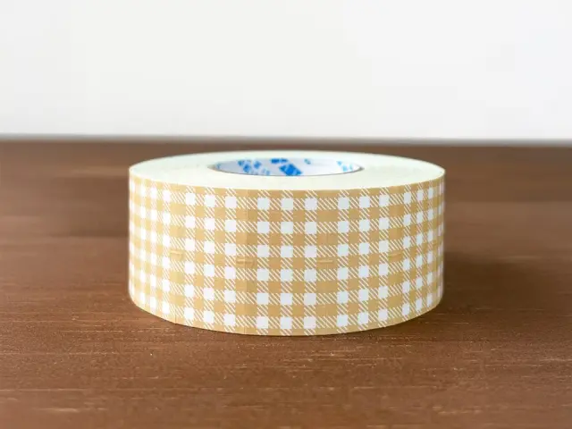 Stamp Marche Label Sticker Gingham Check - Beige