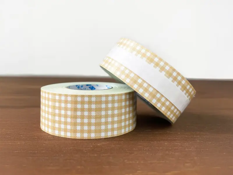 Stamp Marche Label Sticker Gingham Check - Beige