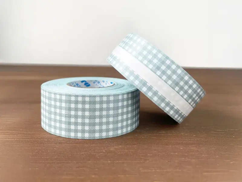 Stamp Marche Label Sticker Gingham Check - Dusty Blue