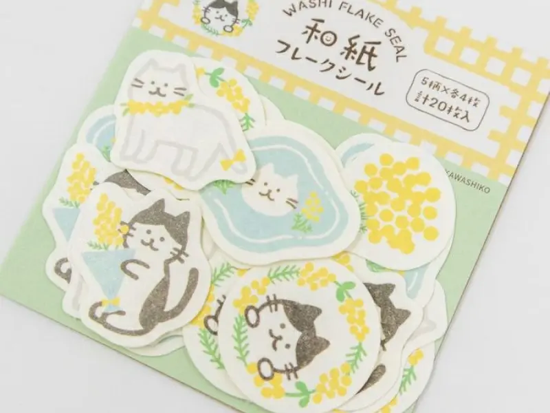 Furukawa Sticker Flakes QSA355 - Mimosa Flower And Cat