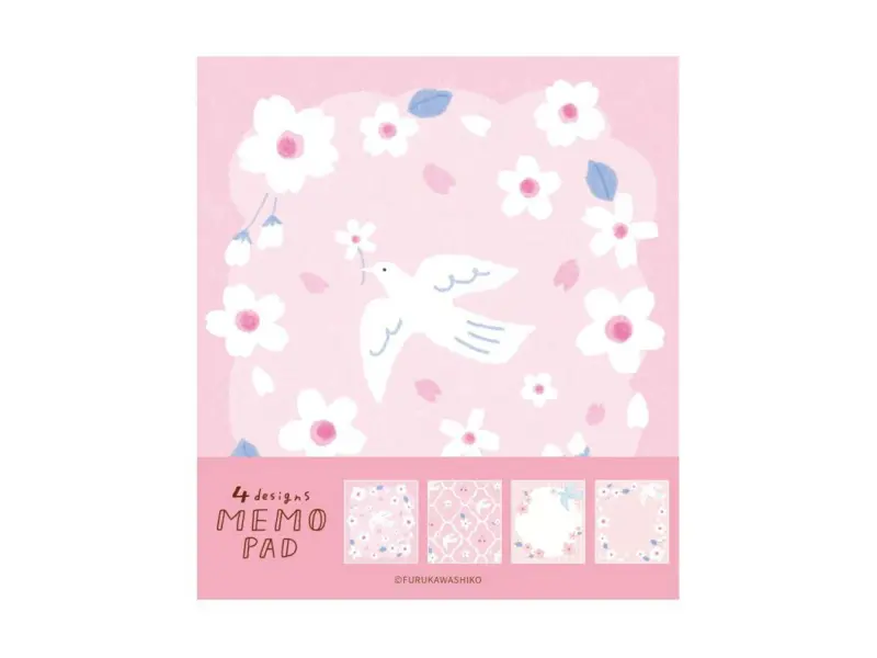 Furukawa Memo Pad LM387 - Cherry Blossom And White Bird
