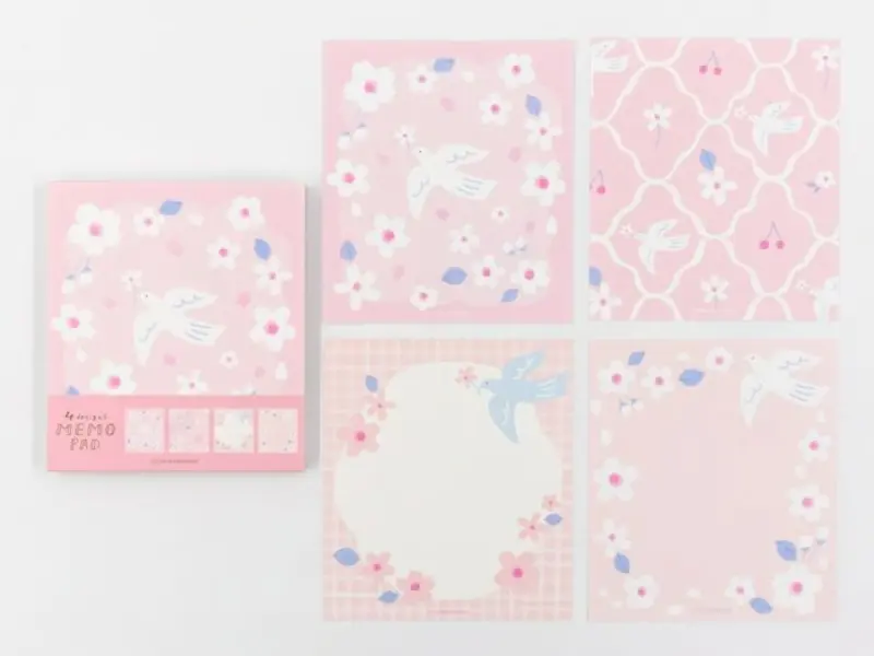 Furukawa Memo Pad LM387 - Cherry Blossom And White Bird